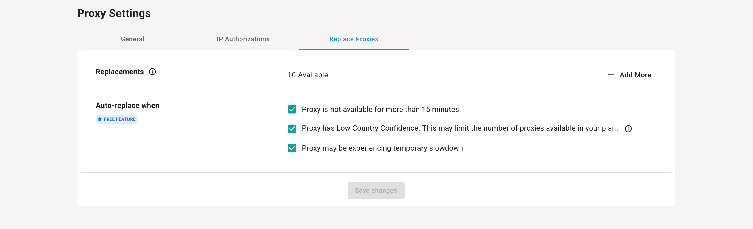 Webshare Proxy Settings → Replace Proxies: включены автоматические замены недоступных, замедленных прокси и адресов с низкой уверенностью в стране. Webshare Proxy Settings → Replace Proxies: включены автоматические замены недоступных, замедленных прокси и адресов с низкой уверенностью в стране.